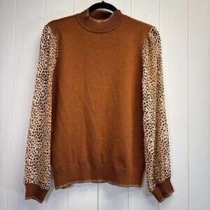 By Design Womens Animal Print Old Money Sweater Size M Sienna‎ Brown Mob Wife